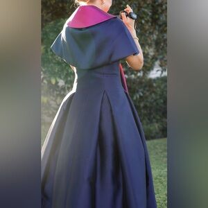 Tom and Linda Platt Elegant Navy and Magenta Dress and wrap